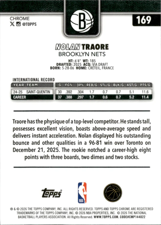 Nolan Traore card back