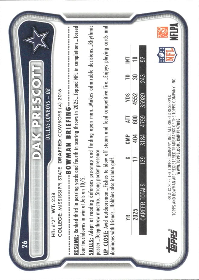 Dak Prescott card back