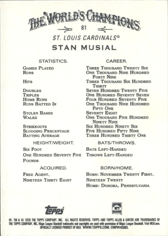 Stan Musial card back
