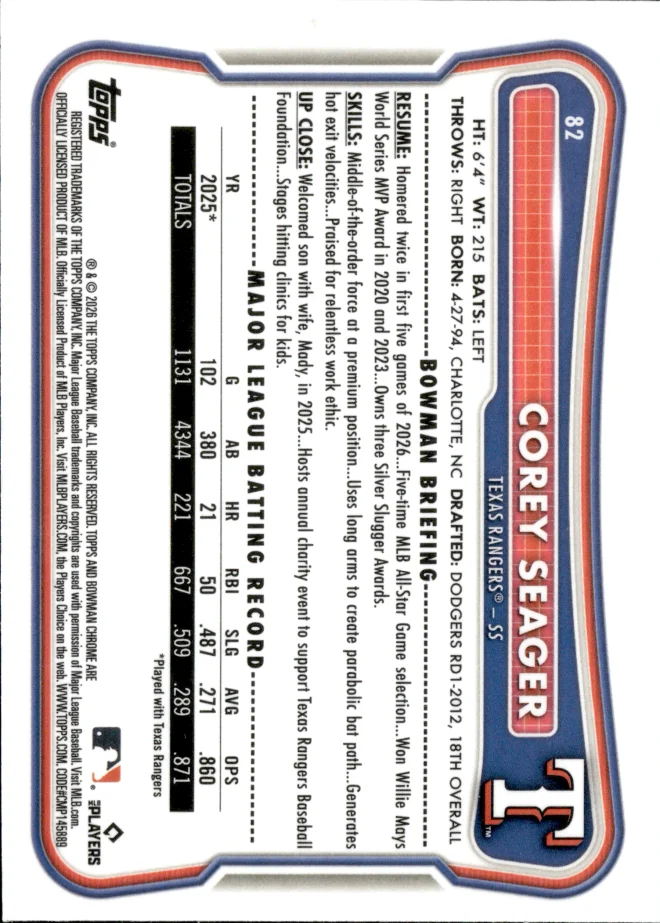 Corey Seager card back