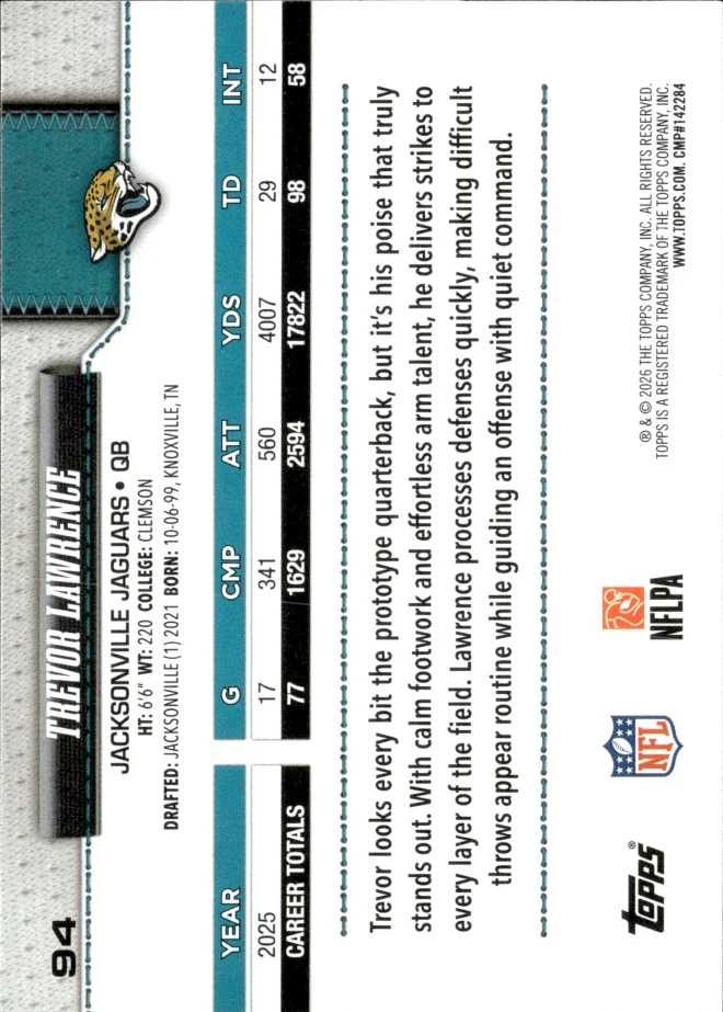 Trevor Lawrence card back