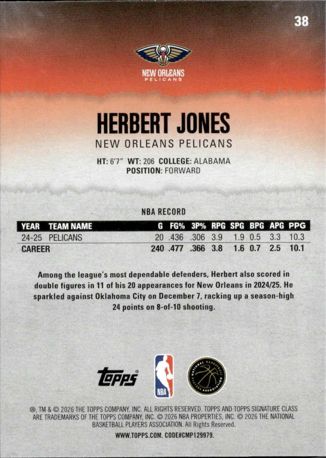 Herbert Jones card back