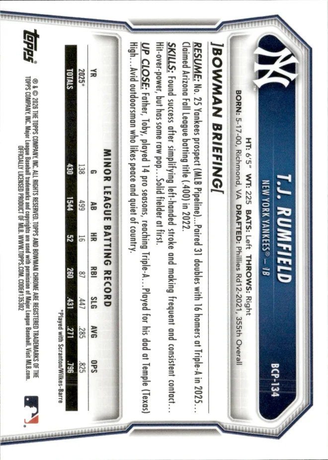 T.J. Rumfield card back