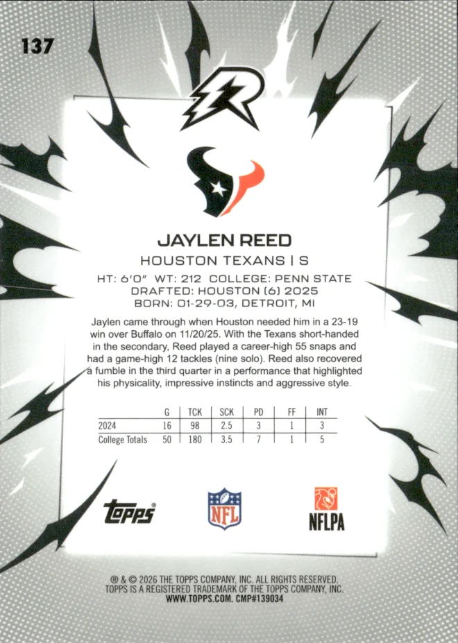 Jaylen Reed card back