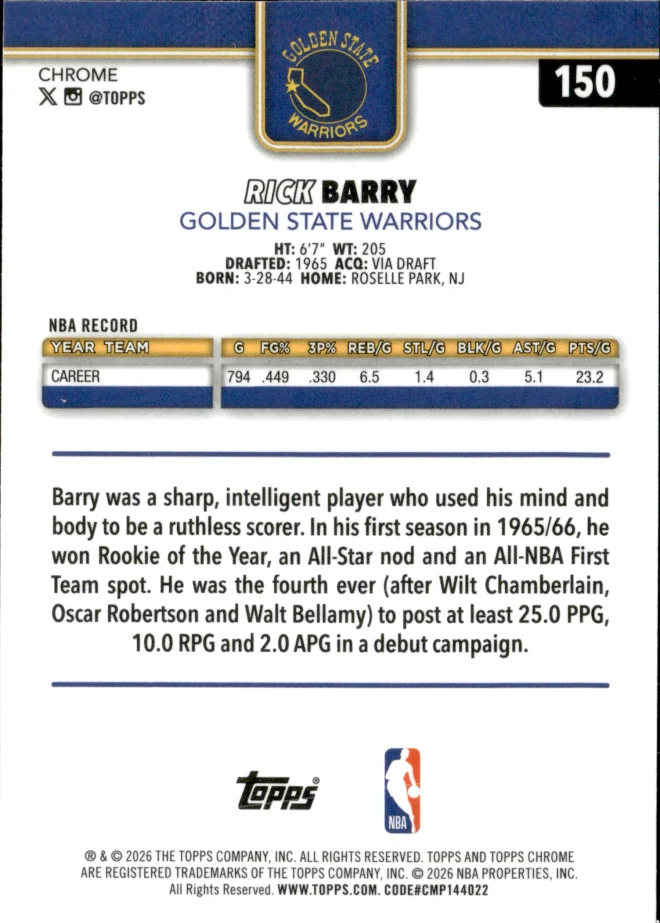 Rick Barry card back
