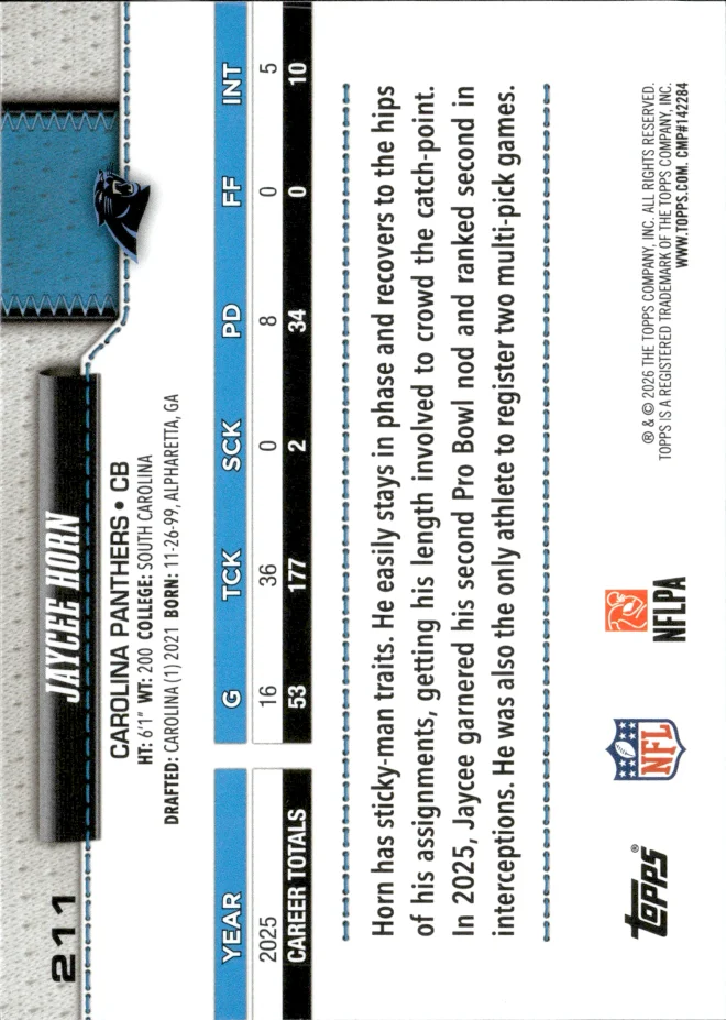 Jaycee Horn card back
