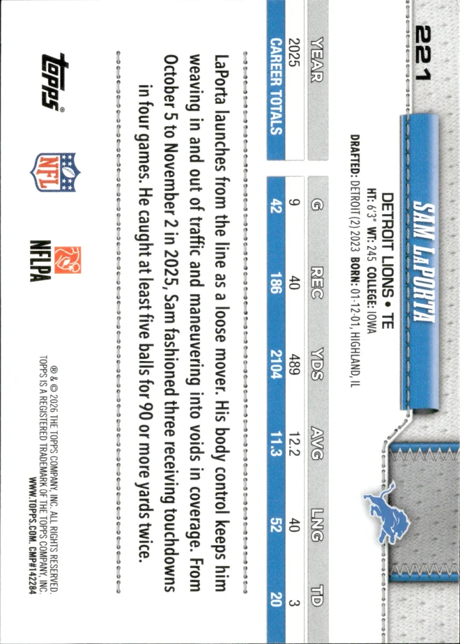 Sam LaPorta card back