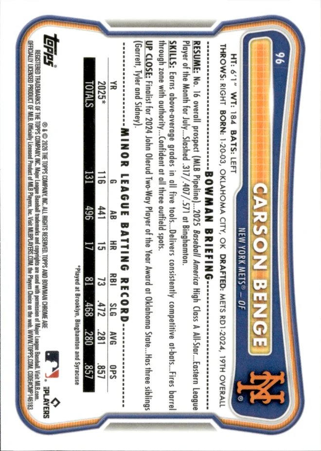 Carson Benge card back