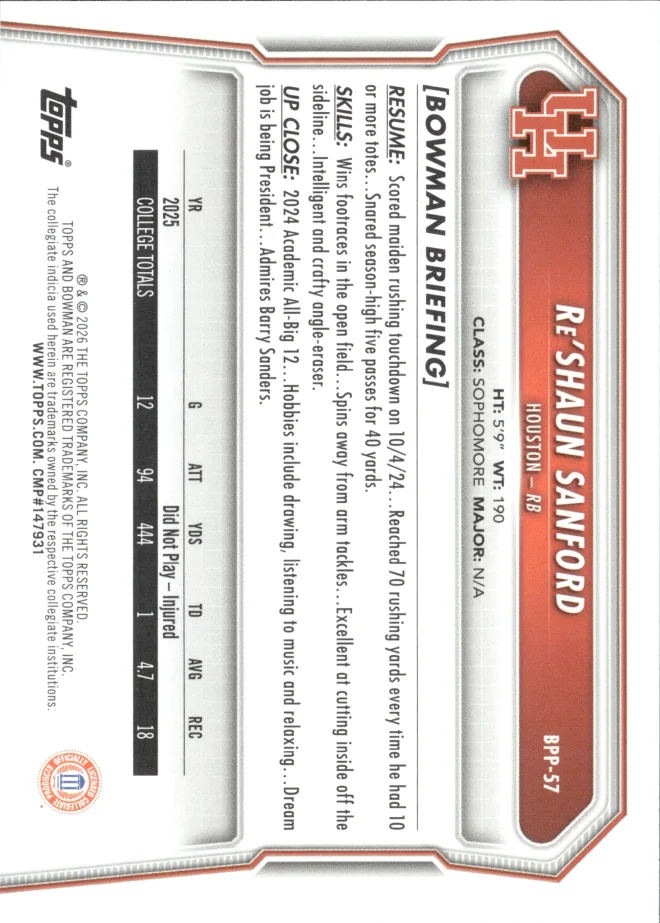 Re'Shaun Sanford card back