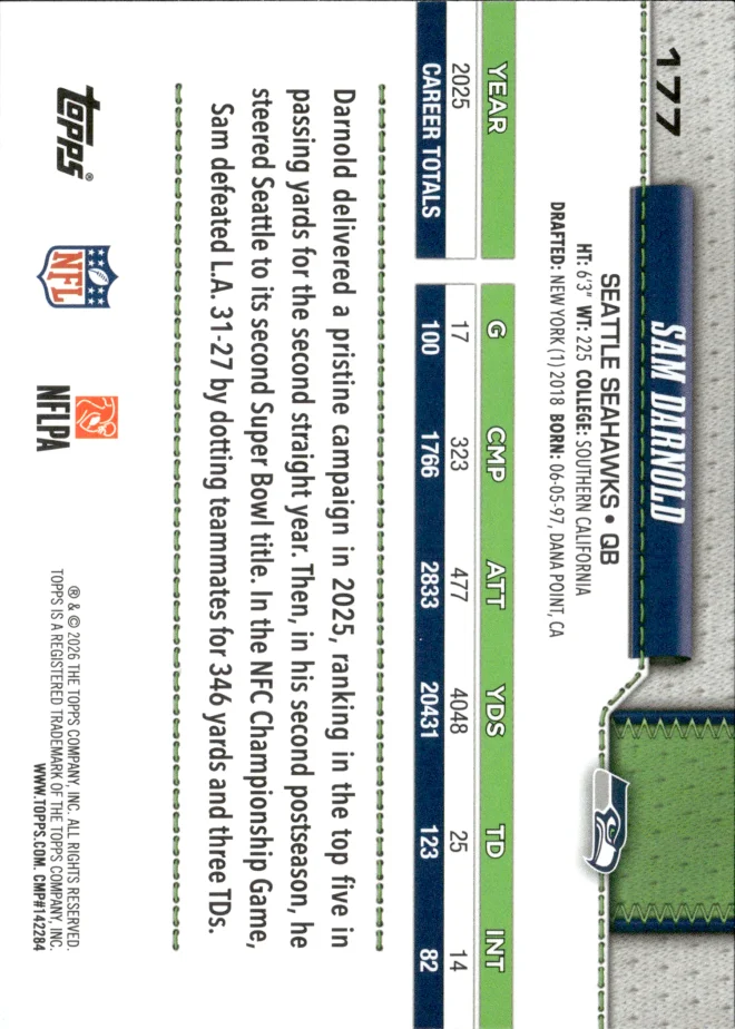 Sam Darnold card back
