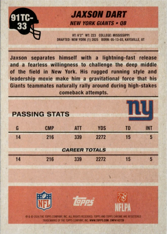 Jaxson Dart card back