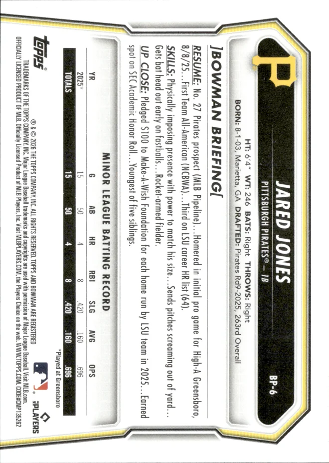 Jared Jones card back