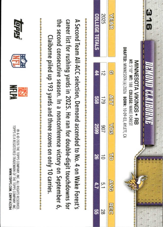 Demond Claiborne card back