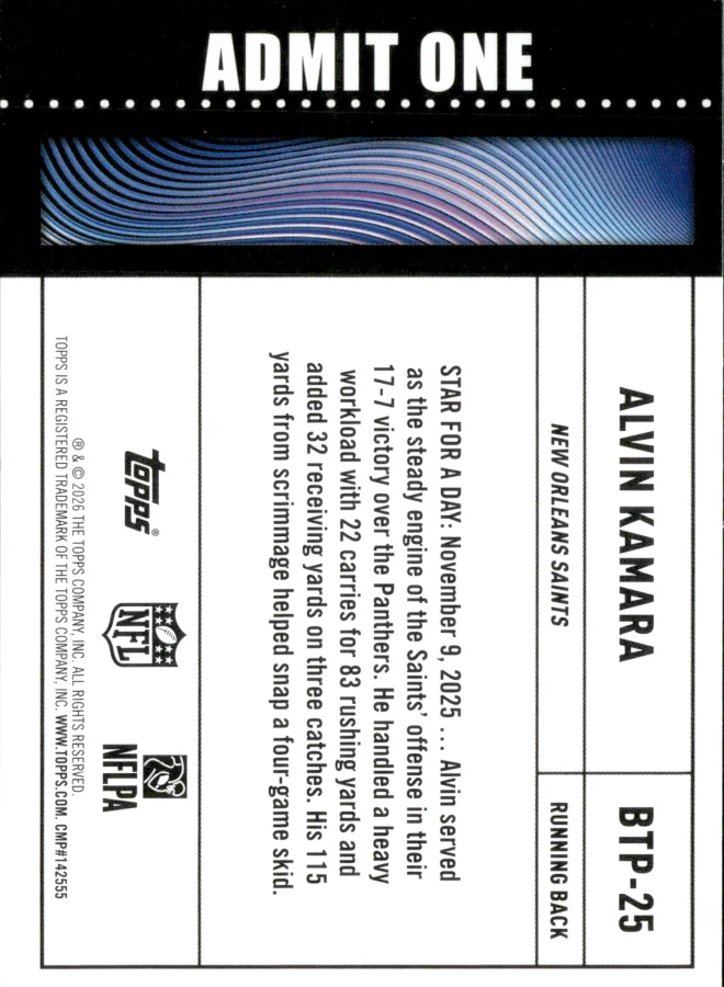 Alvin Kamara card back