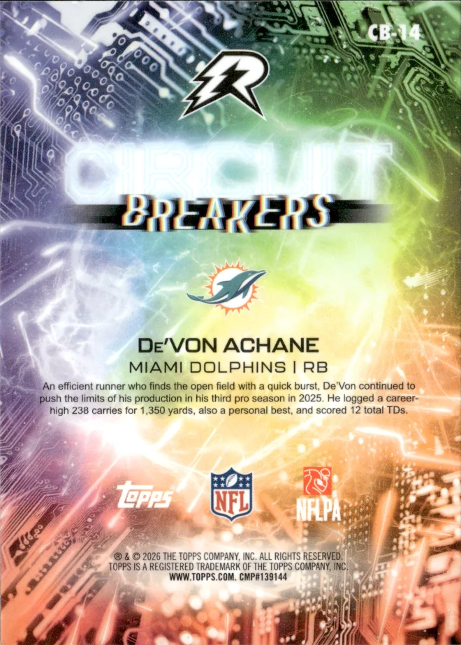 De'Von Achane card back