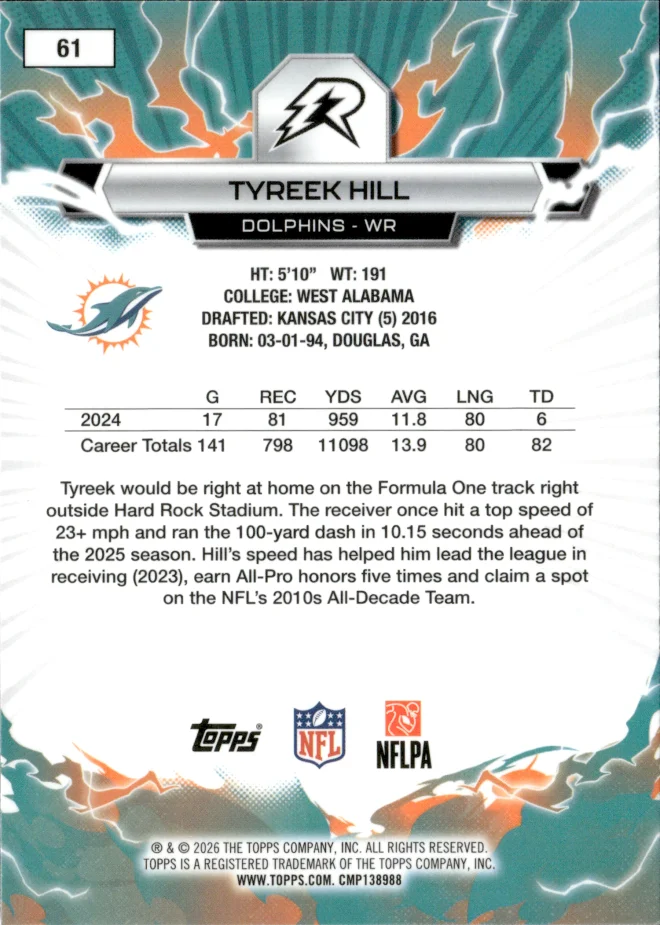 Tyreek Hill card back