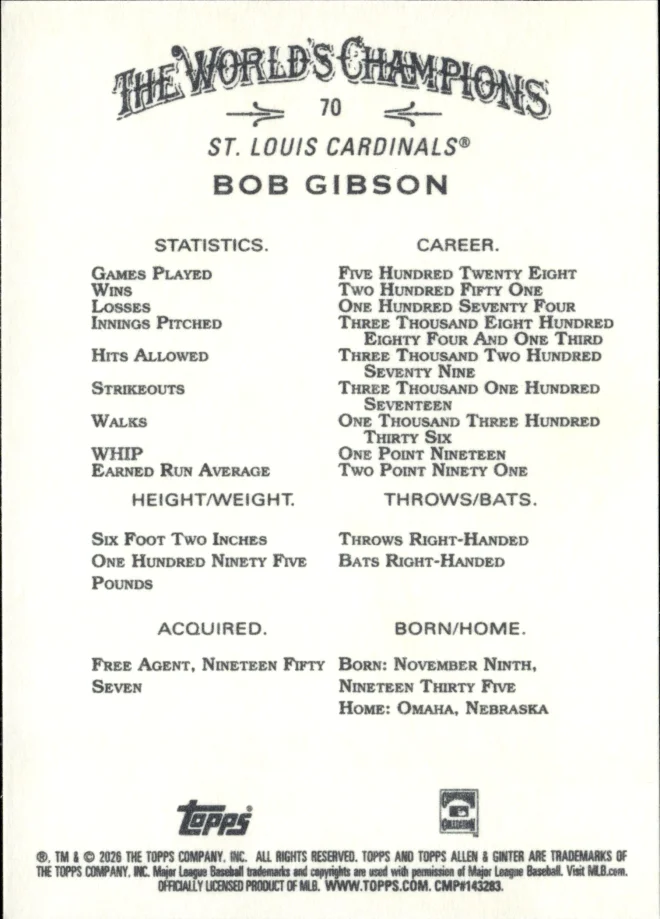 Bob Gibson card back