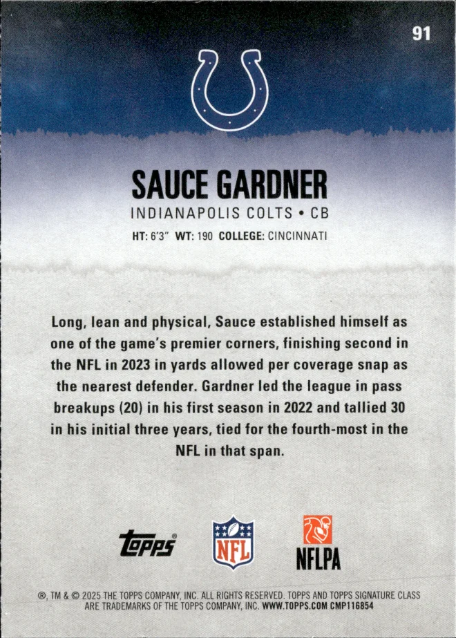 Sauce Gardner card back
