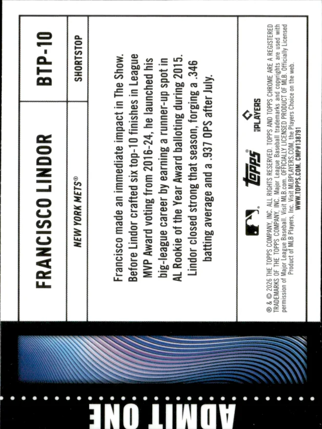Francisco Lindor card back