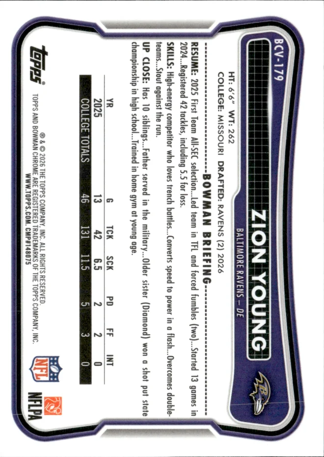 Zion Young card back