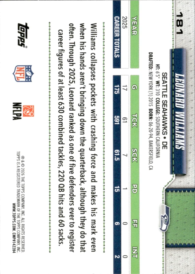 Leonard Williams card back