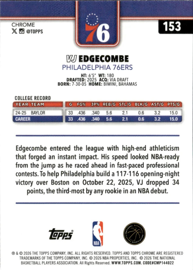 VJ Edgecombe card back
