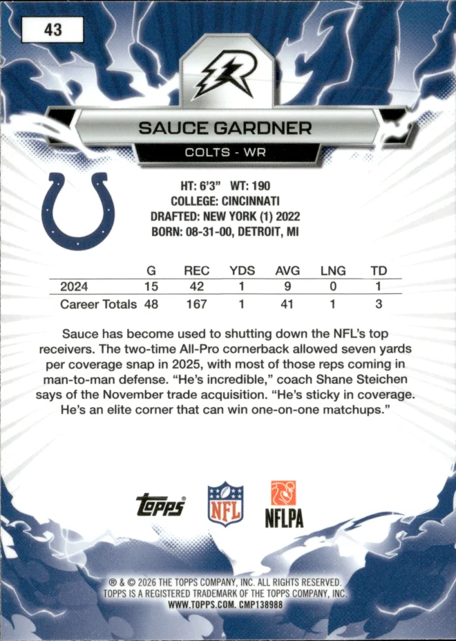 Sauce Gardner card back