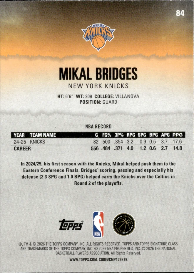 Mikal Bridges card back