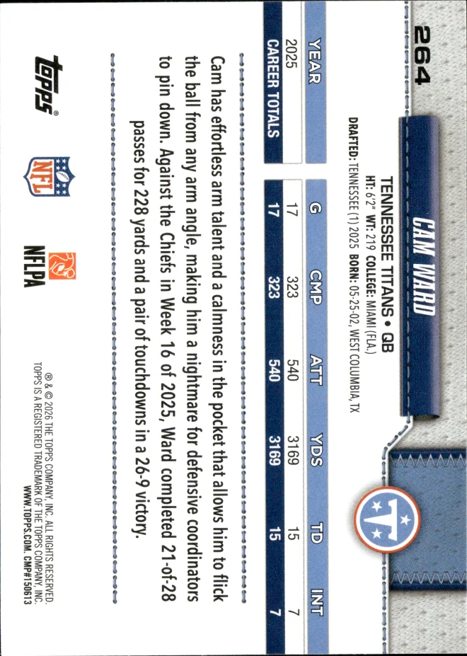 Cam Ward card back