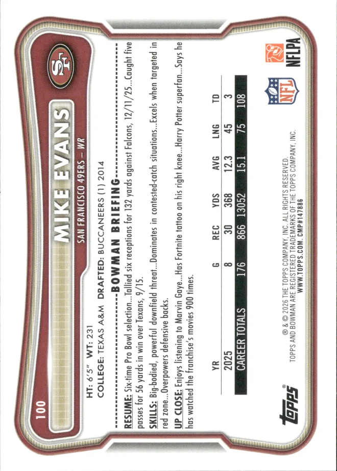 Mike Evans card back