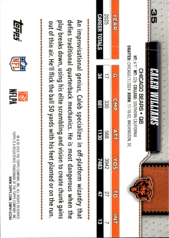 Caleb Williams card back