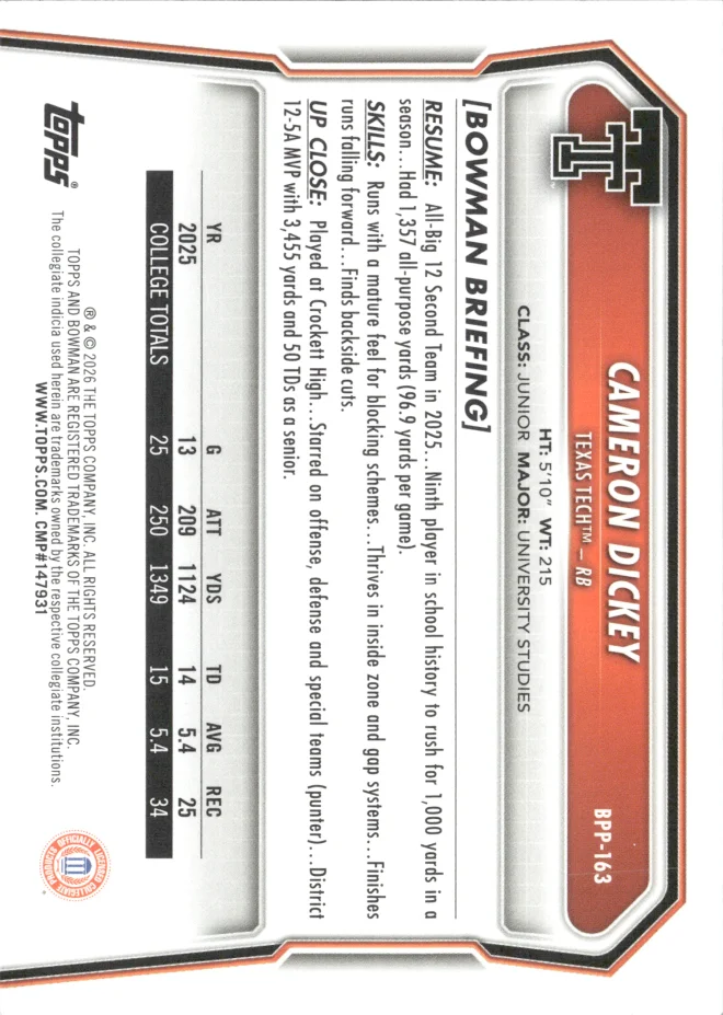 Cameron Dickey card back