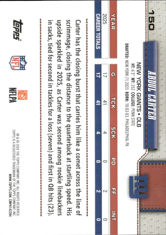 Abdul Carter card back