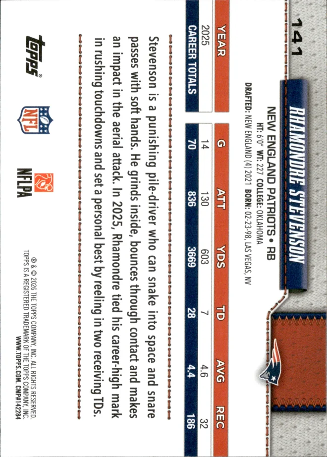 Rhamondre Stevenson card back