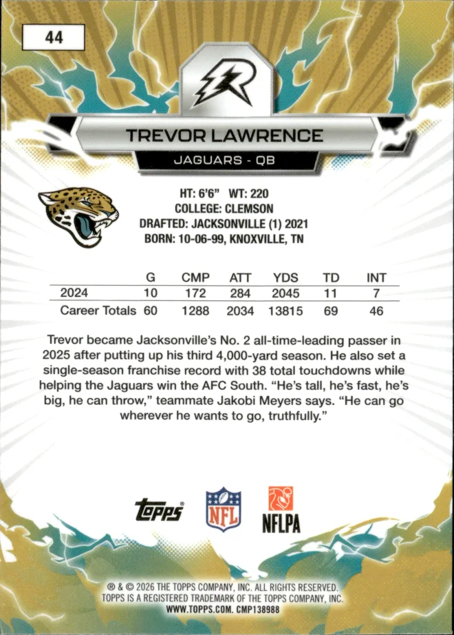 Trevor Lawrence card back