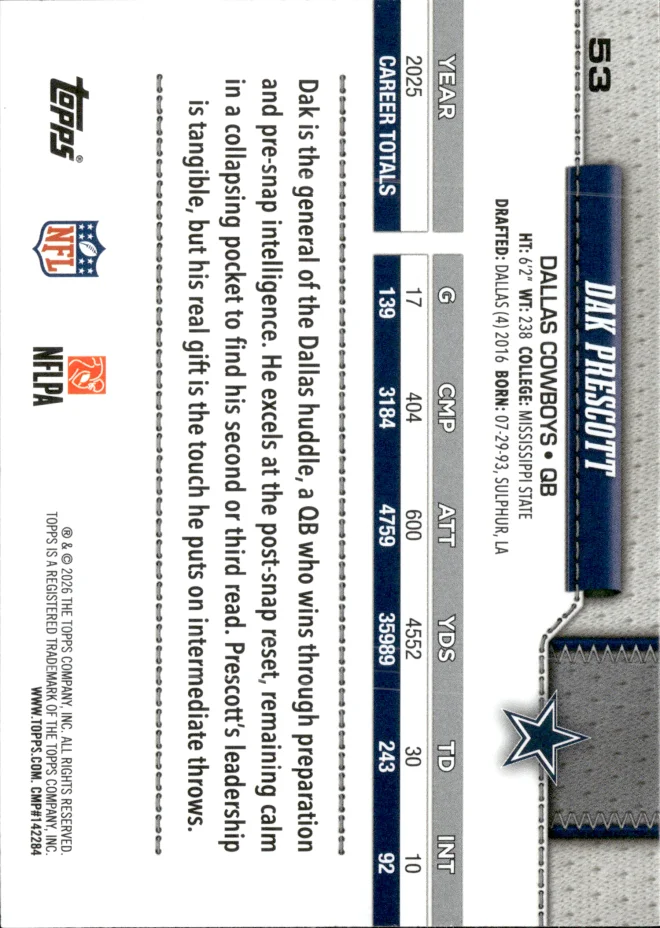 Dak Prescott card back