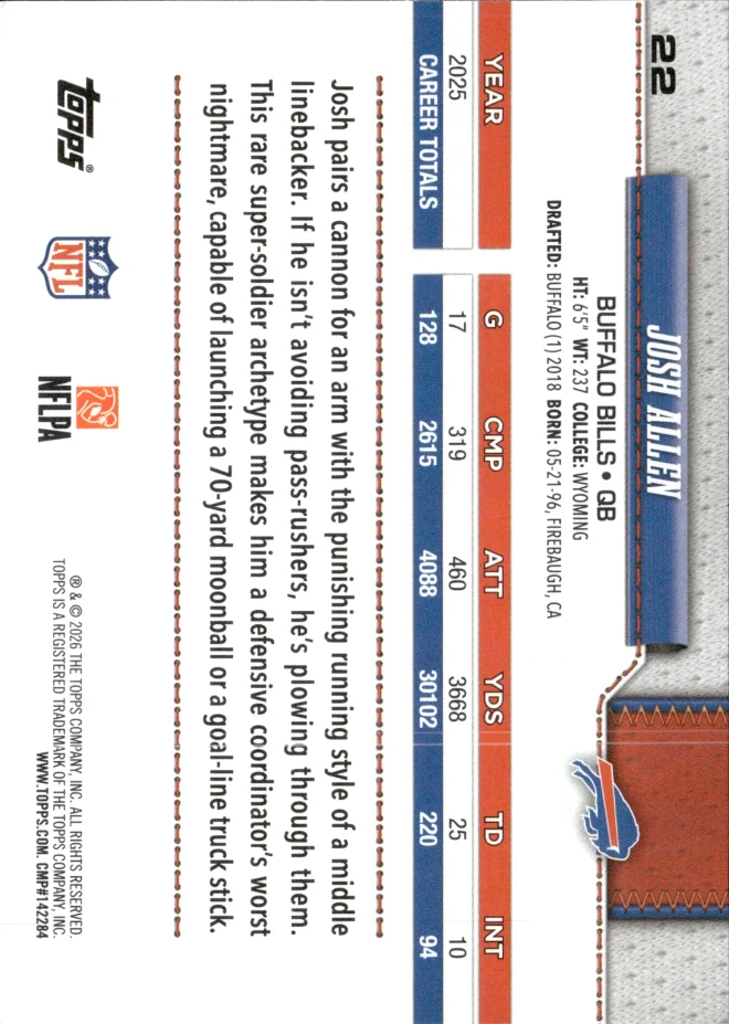 Josh Allen card back