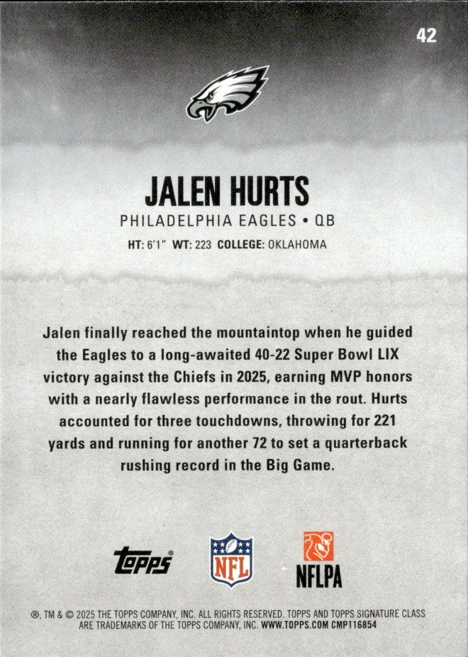 Jalen Hurts card back