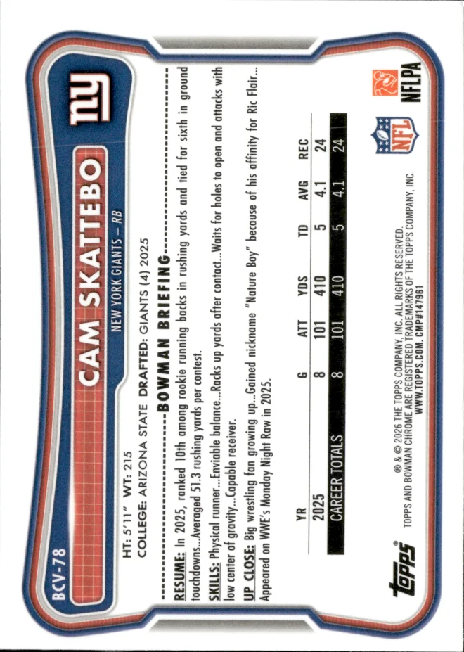 Cam Skattebo card back