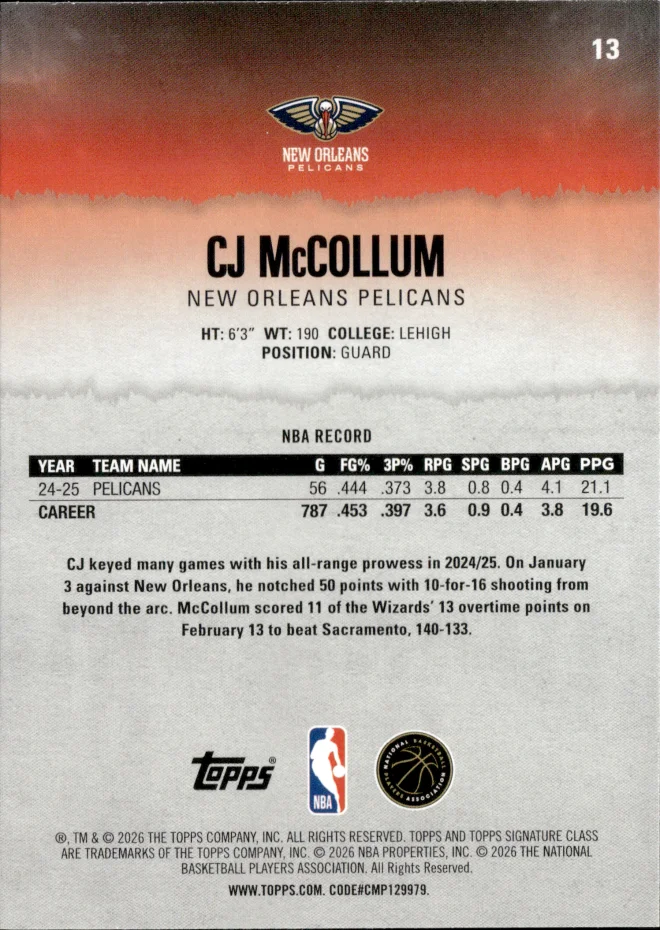 CJ McCollum card back