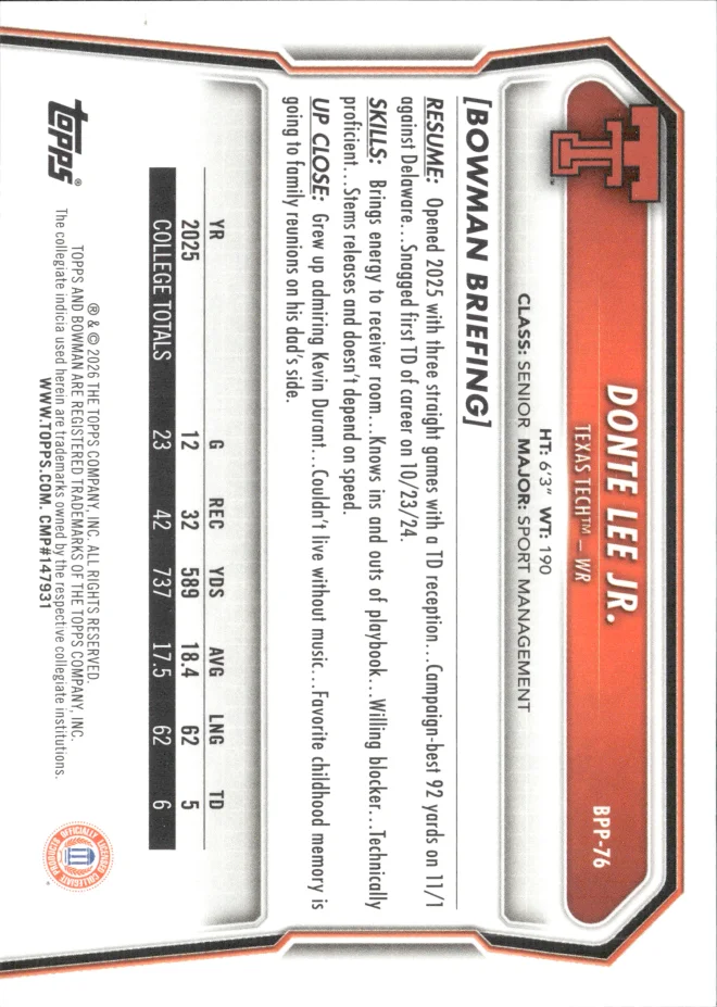 Donte Lee Jr. card back