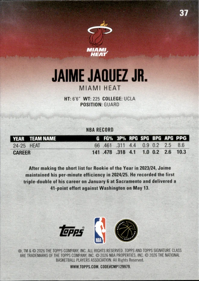 Jaime Jaquez Jr. card back