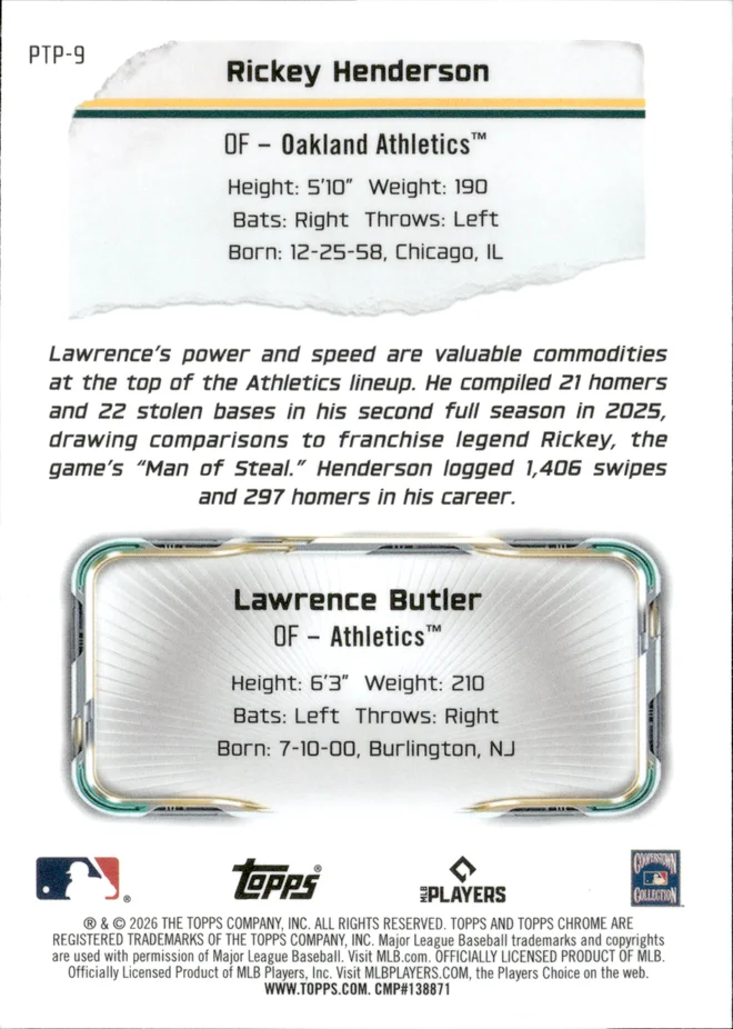 Rickey Henderson / Lawrence Butler card back