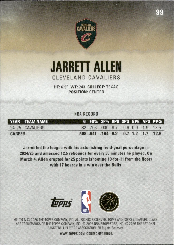Jarrett Allen card back