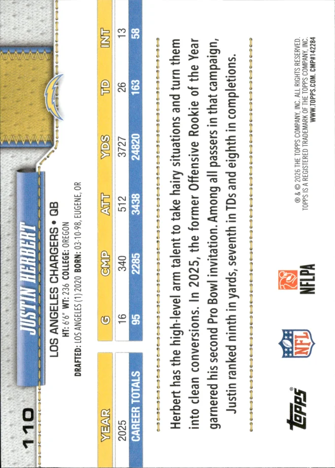 Justin Herbert card back