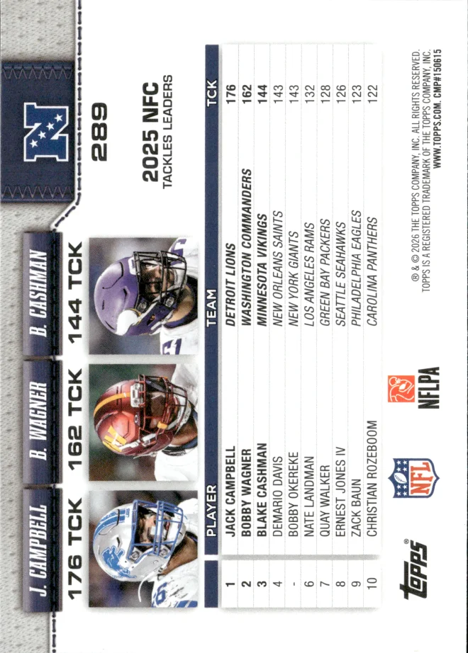 Jack Campbell / Bobby Wagner / Blake Cashman card back