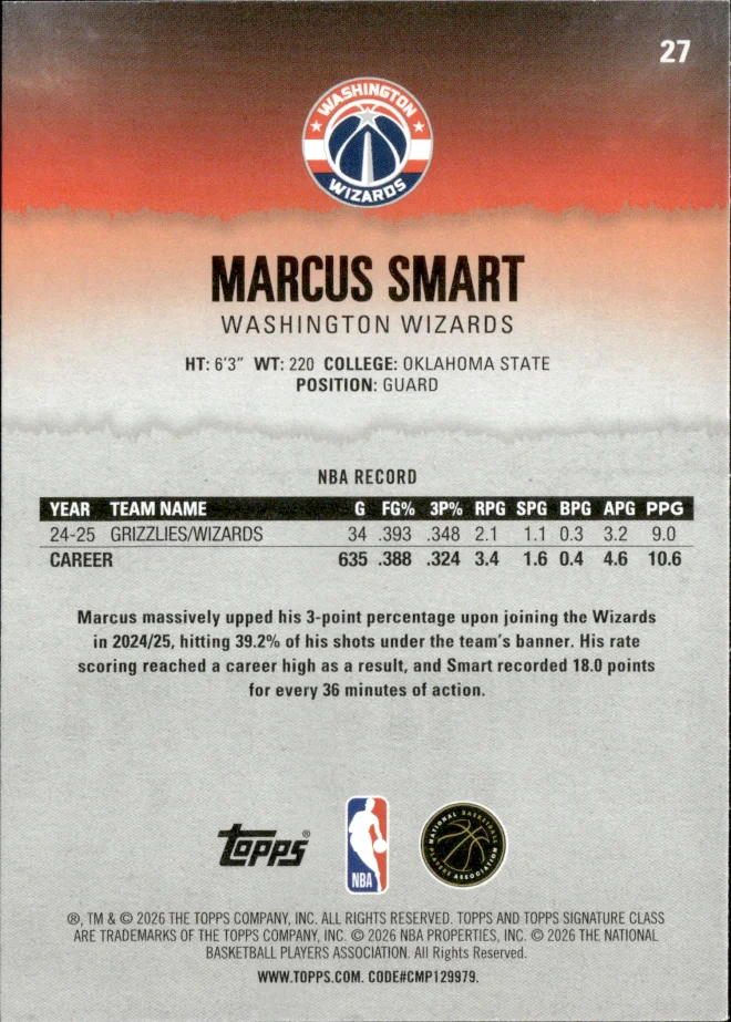 Marcus Smart card back