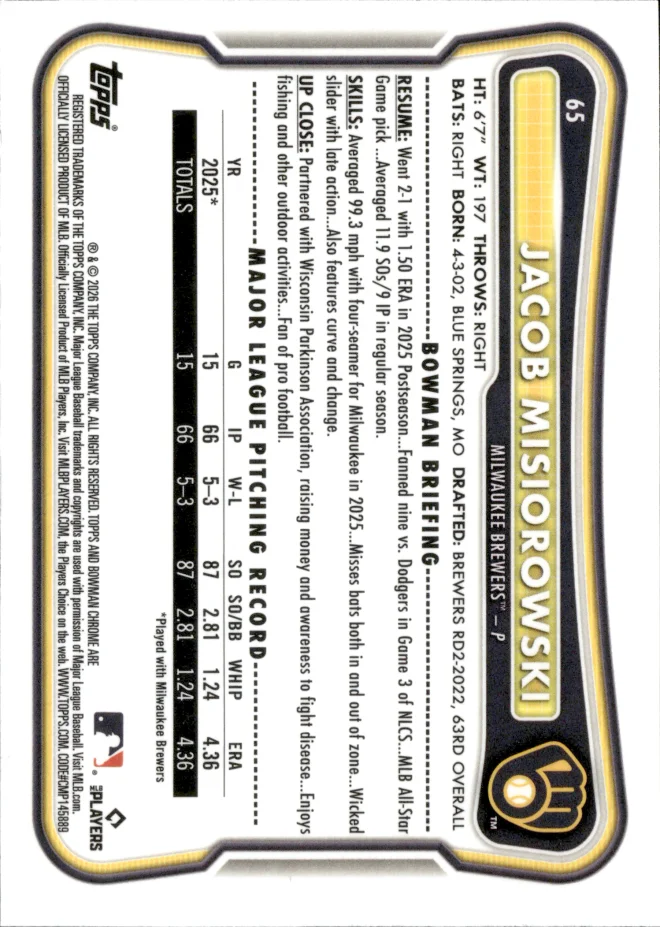 Jacob Misiorowski card back