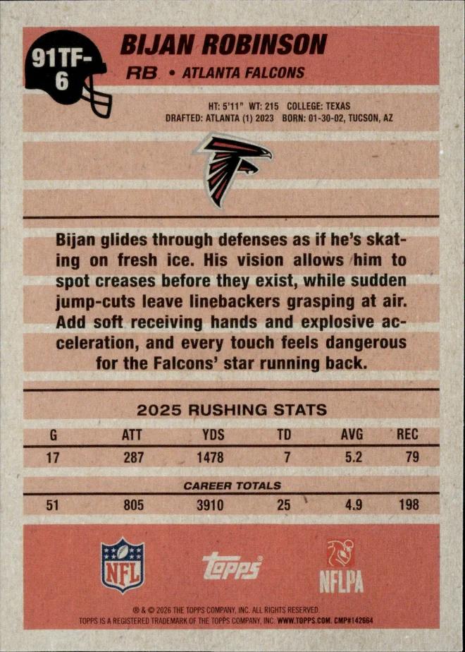 Bijan Robinson card back