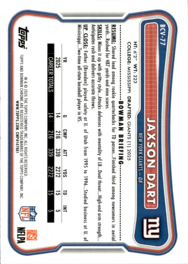 Jaxson Dart card back